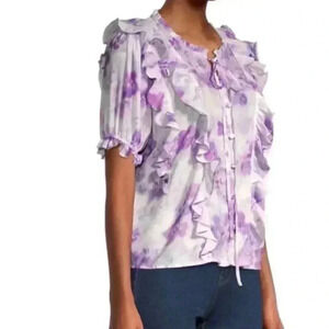 New with tags For Love and Lemons women's purple Zinnia floral ruffle blouse
